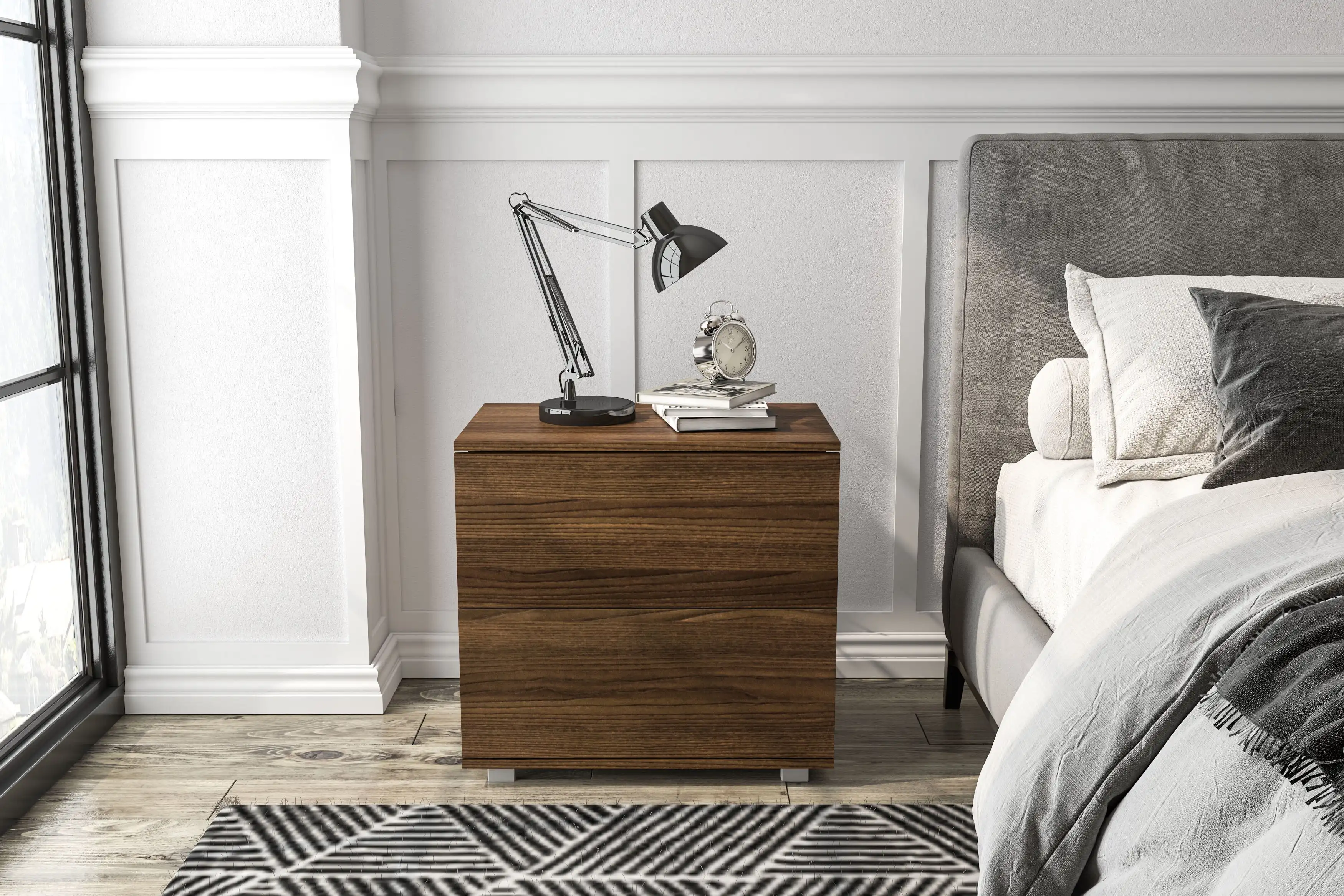 

Polifurniture Madison Modern 2 Drawer Nightstand, Walnut