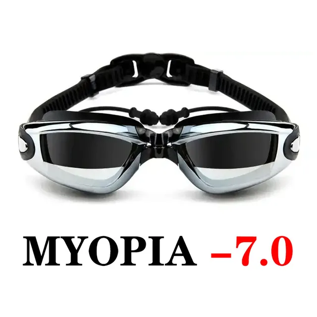Optical Swimming Goggles Men Women Myopia Pool Earplug Professional Waterproof Swim Eyewear Prescription Adult Diving Glasses Myopia Black -7.0