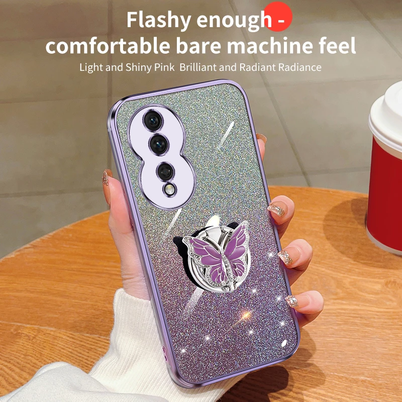 Pink Glitter Bling Phone Case with Butterfly Stand