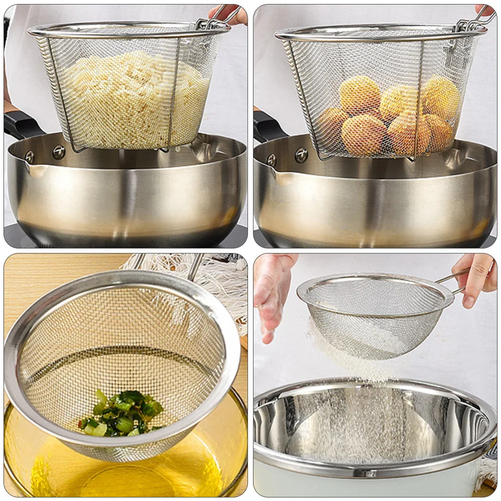 Frying Basket Fine Mesh Foldable Handle Anti-scalding Heat Resistant  Strainer Basket Hot Pot Colander Food Skimmer Kitchen Tool - AliExpress