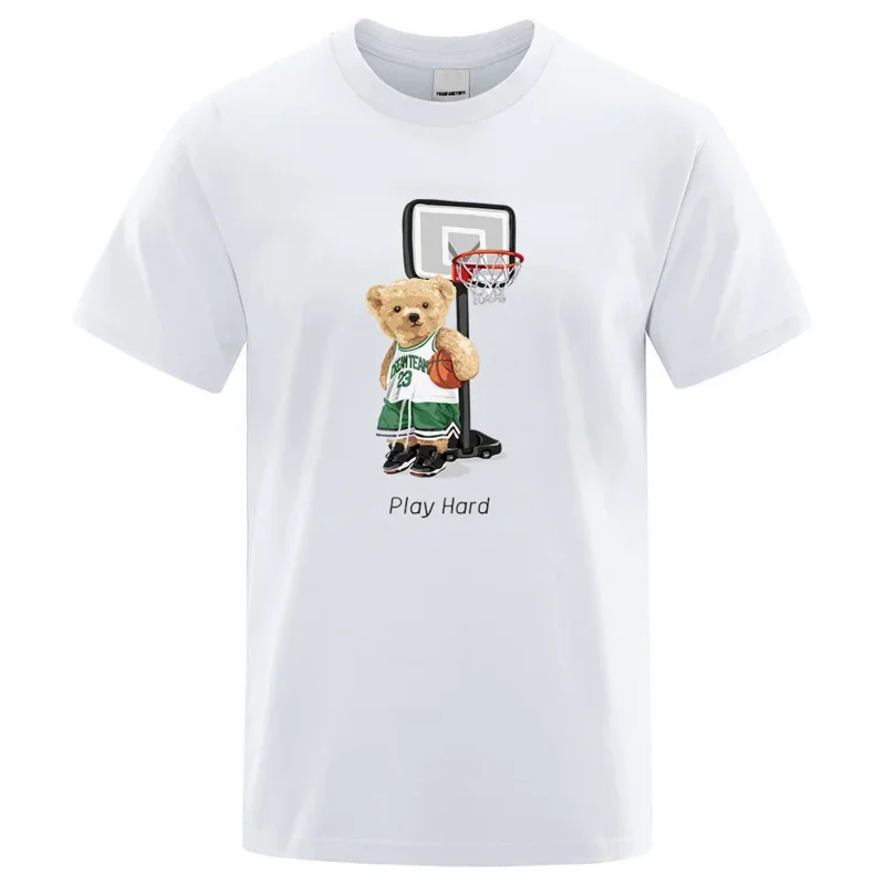 

Cotton Summer Tee Clothes Streetwear Harajuku Loose Luxury Clothing Teddy Bear Gonna Play Basketball Hard T Shirt Men Vintage