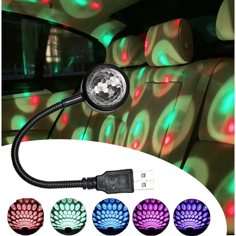 USB Mini Disco Light Magic Ball Strobe Stage Effect Lighting RGB Sound Activated LED Party Lights For Room Car Atmosphere Decor