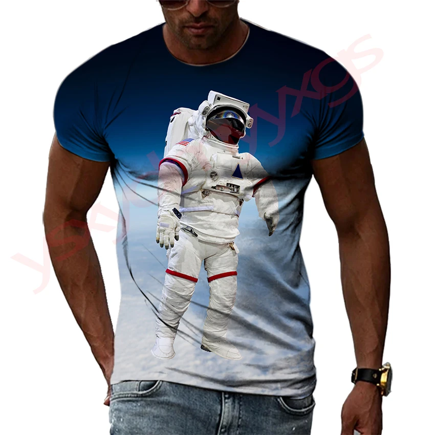 

Summer Travel Into Space Quick-Dry Men's T-shirt Hip Hop 3D Print Personality Neck Short Sleeve Fashion Clothes