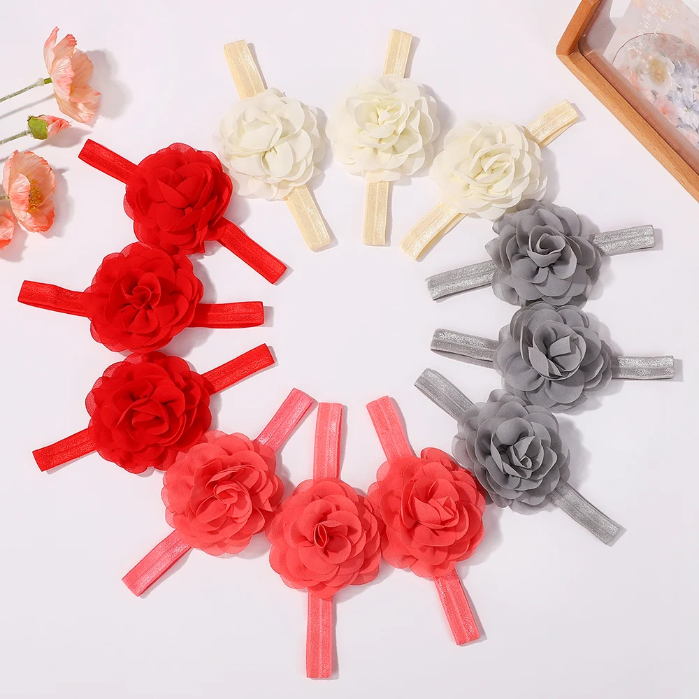 10Pcs 무작위 색상 달콤한 꽃 머리띠 소녀를위한 매듭 부드러운 탄성 헤어 밴드 머리 장식 헤어 액세서리