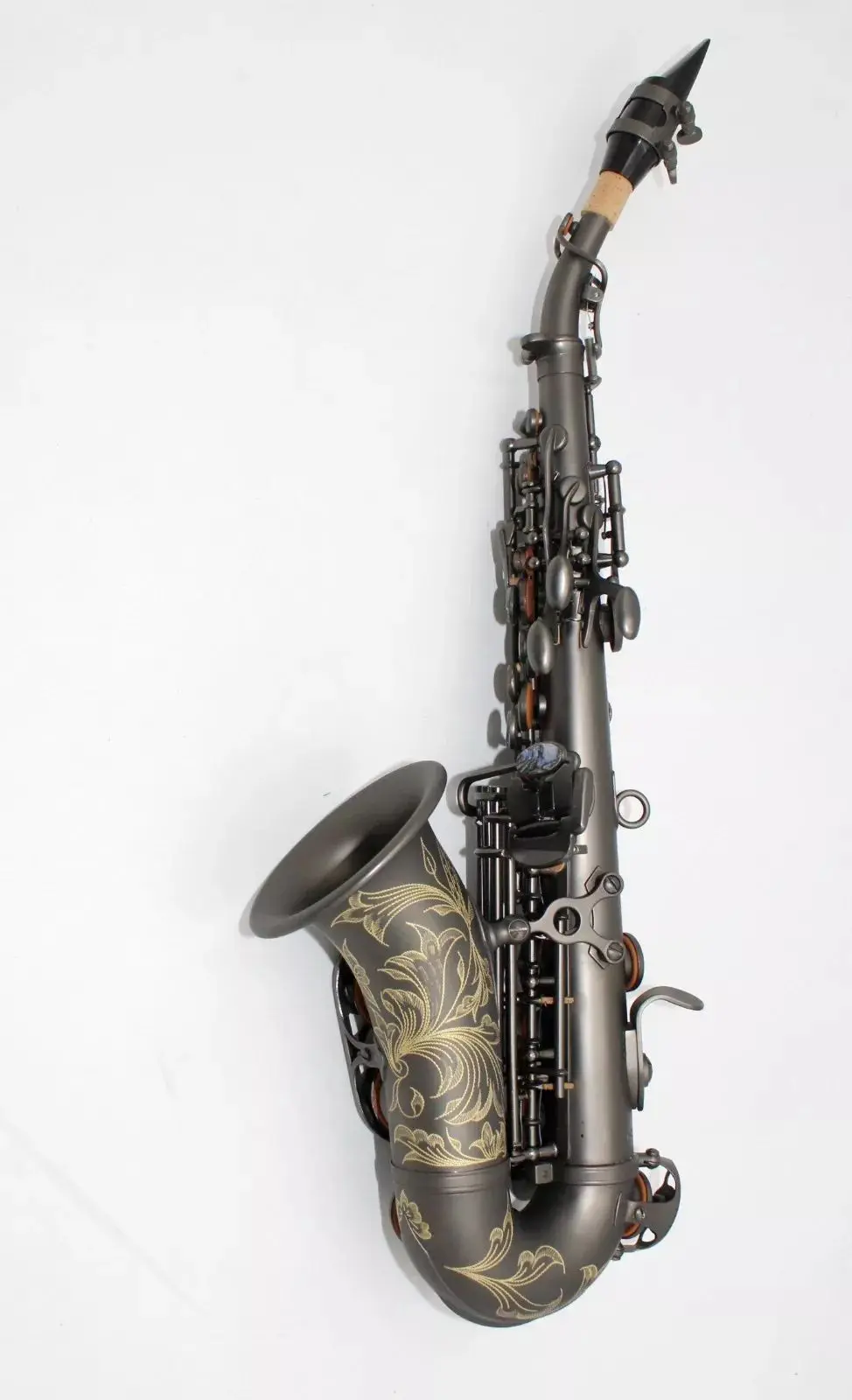 Pro Music Matt black plated curved soprano saxophone with engravings