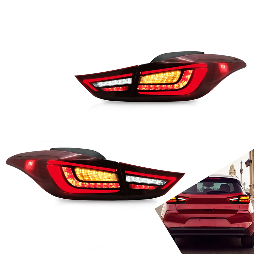 

Светодиодные задние фары в сборе для Hyundai Elantra 2011-2016, Красный с поворотником, блестящий индикатор, автомобильные аксессуары