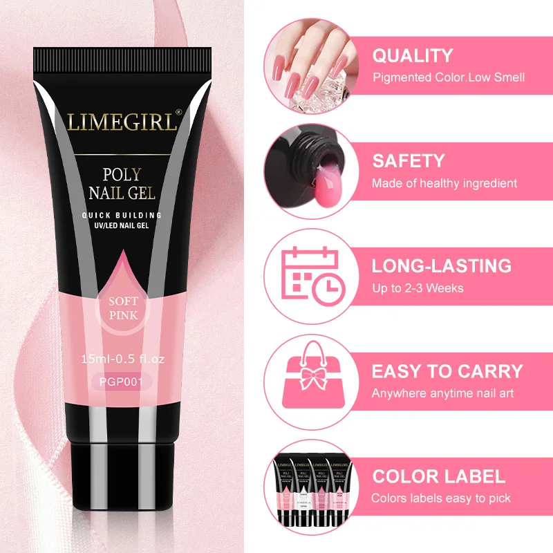 Limegirl Nail Extension UV Gel Set For Finger French Quick Extension Gel Soak Off Nail Art DIY Manicure Gel Varnish Nail Kits 3