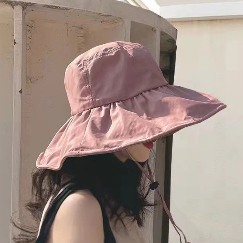 Black Rubber Sunscreen Hat Women's Summer Foldable Large Brim Sunshade Fisherman's Hat UV Protection Sun Hat