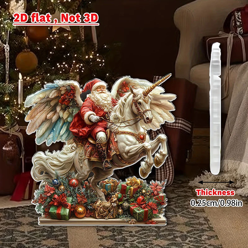 Christmas Reindeer Sleigh Santa Figurine 2D Acrylic Christmas Santa Claus On Sleigh With Reindeers Decorations Holiday Santa