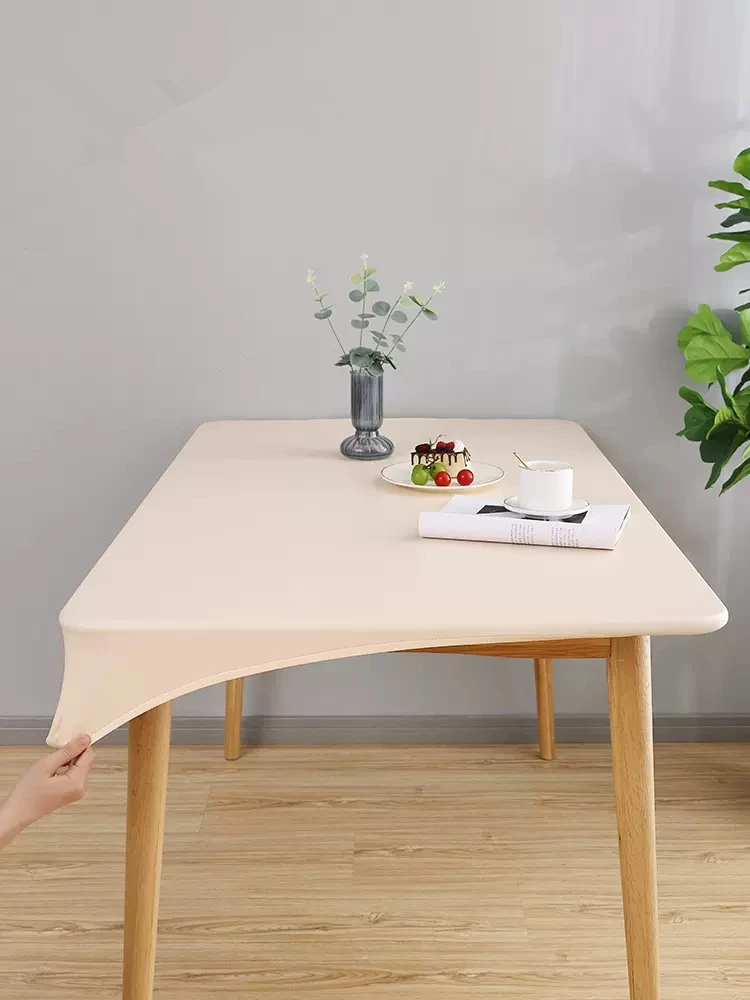 Solid color PU leather table cover fixable elastic tablecloth