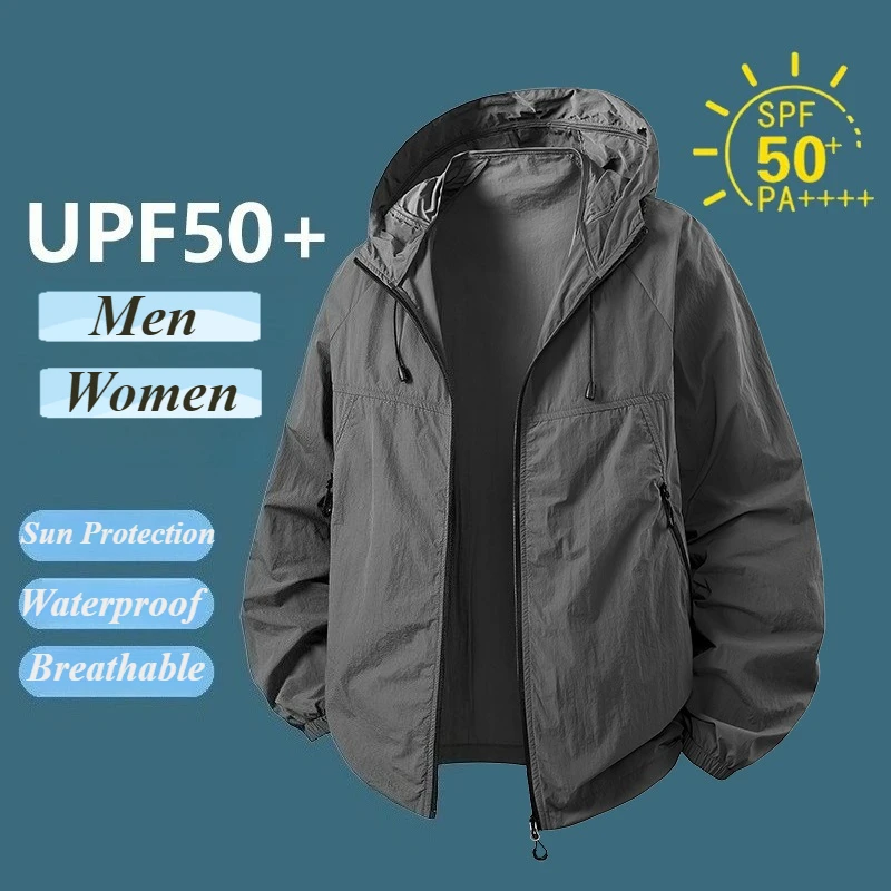 캠핑 UPF50 + 방수 자켓 여성용 윈드 브레이커 레인 코트 레인 자켓 남성용 방수 하이킹 등산 의류 태양 보호