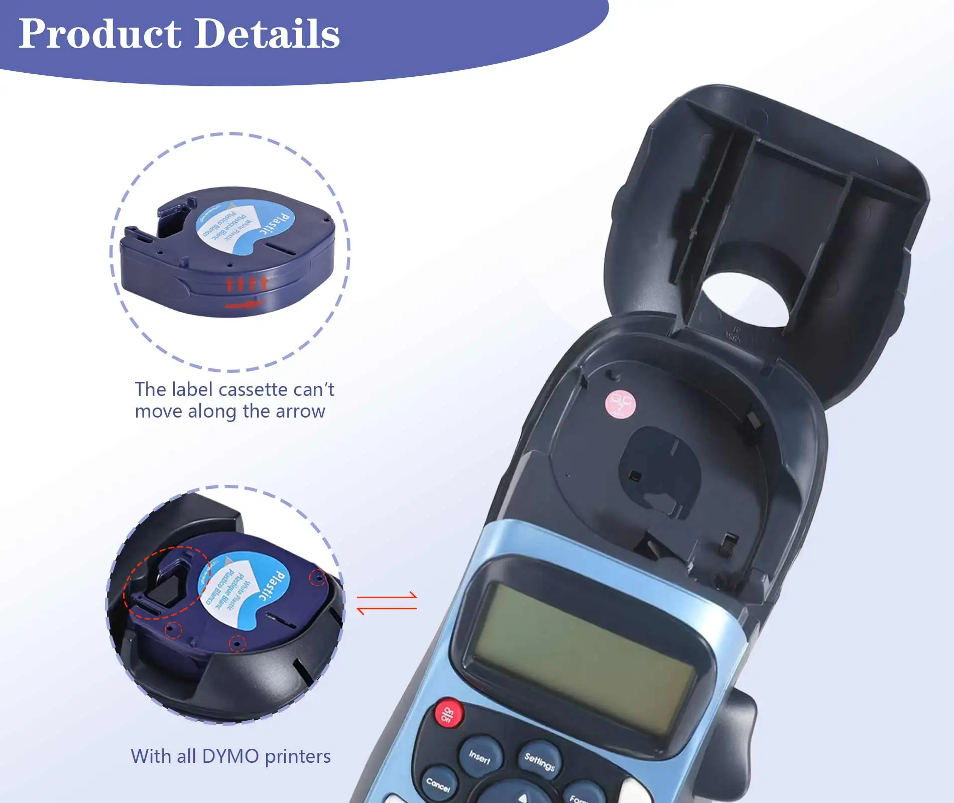 Dymo LetraTag QX 50, XR, XM, 2000, Plus 라벨 메이커용 흰색 바탕에 검정색 호환 100개(12mm x 4m) 플라스틱 라벨 테이프
