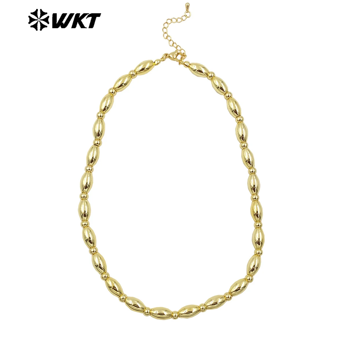 

WT-JFN09 Classic Style Rice Shaped Beads Spaced 18k Gold Plated Short Or Sweater Skirt Necklace Decorated For Women