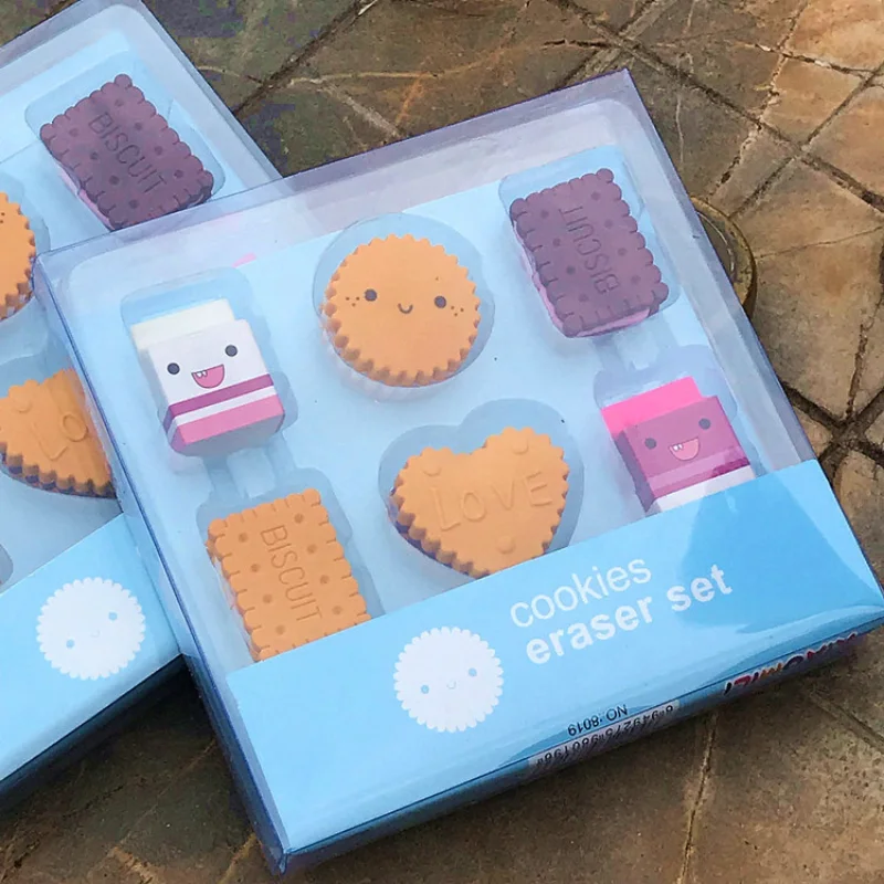 Biscuit Eraser 6pcs/pack Kawaii Cartoon Boxed Milk Cute Stationery School Girl Student Supplies Party Material
