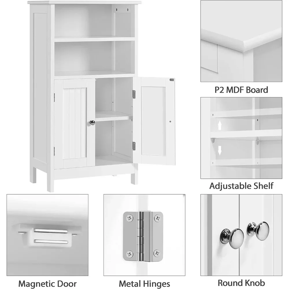 Bathroom Floor Cabinet, Free Standing Cabinet with Double Door and Adjustable Shelf, Side Tall Storage Organizer for 4