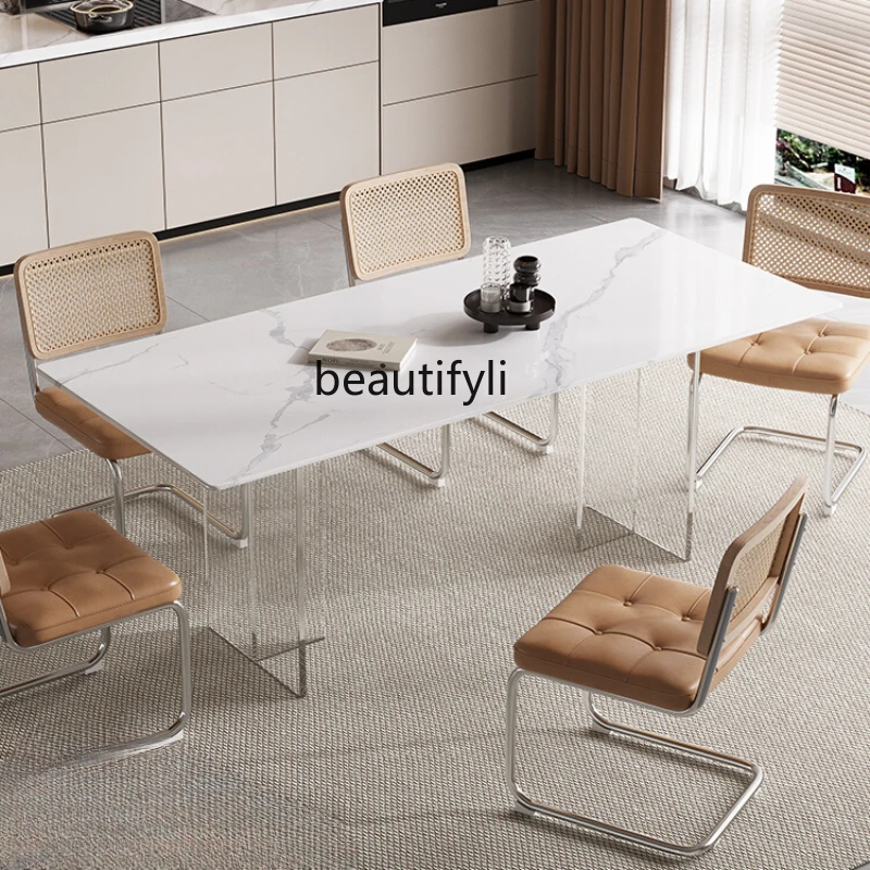 

Transparent Foot Suspension Stone Plate Dining Table Home Italian Minimalist Light Luxury Rectangular Dining Table