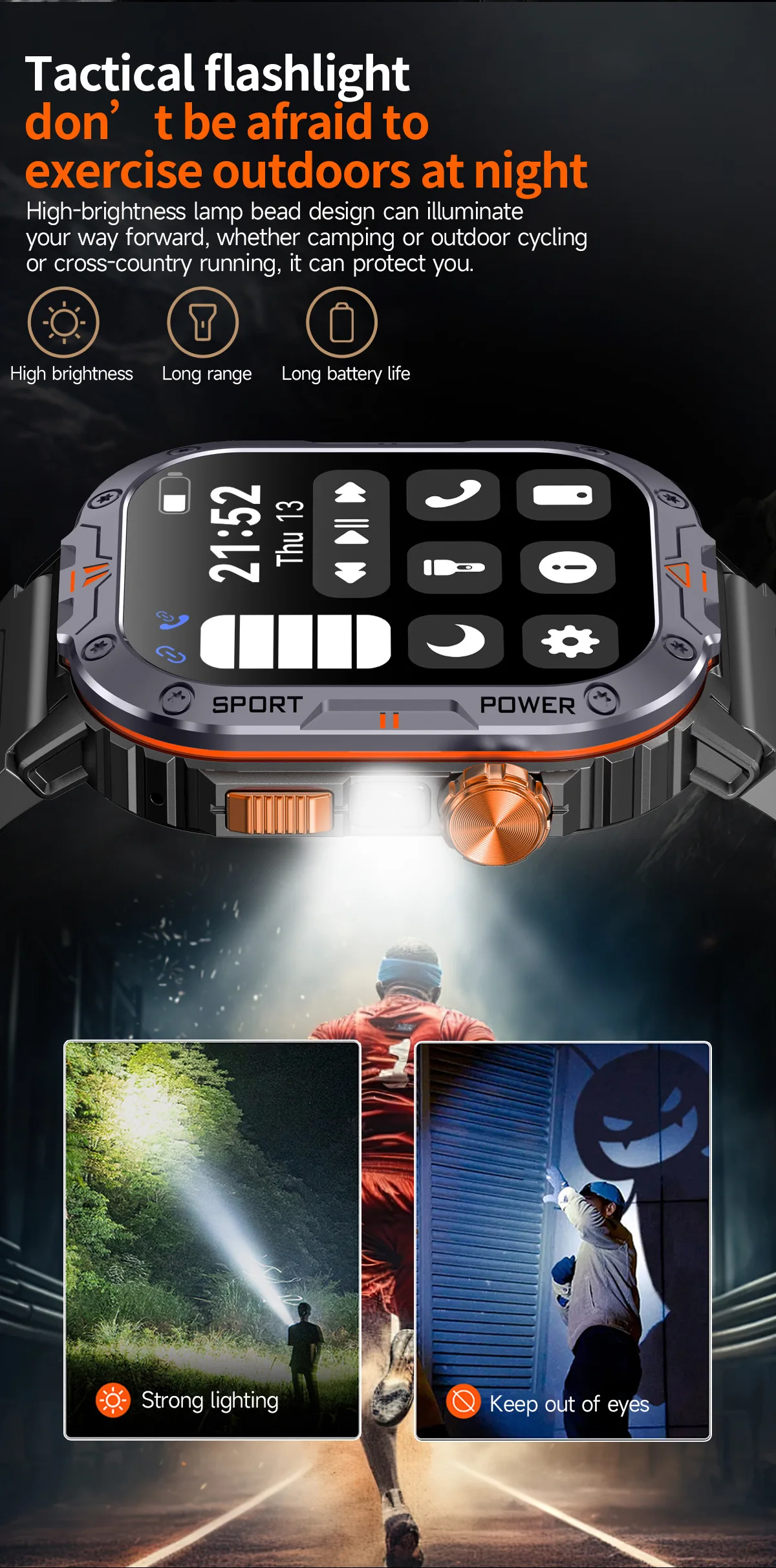 Montre connectée NX20 avec grand écran 2 pouces, lecture de musique locale, lampe torche, Bluetooth, appels IA et commande vocale, idéale pour les hommes et les activités de plein air._voghion.com
