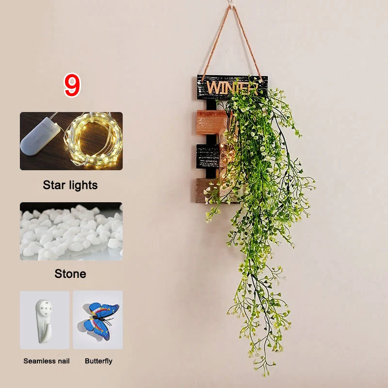 Rustic Wooden Wall Hanging Decor With LED String Lights Artificial Flowers For Modern Living Room And Bedroom