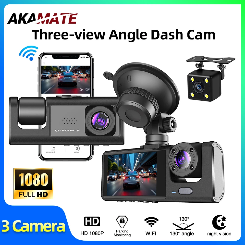 Car DVR 3 Cameras Recorder Rear Inside Vehicle 3-Lens Dash Cam Three Way Camera DVRs Dashcam 3 Channel Video Camcorde 1080P HD Car DVR 3 Cameras Recorder Rear Inside Vehicle 3-Lens Dash Cam Three Way Camera DVRs Dashcam 3 Channel Video Camcorde 1080P HD