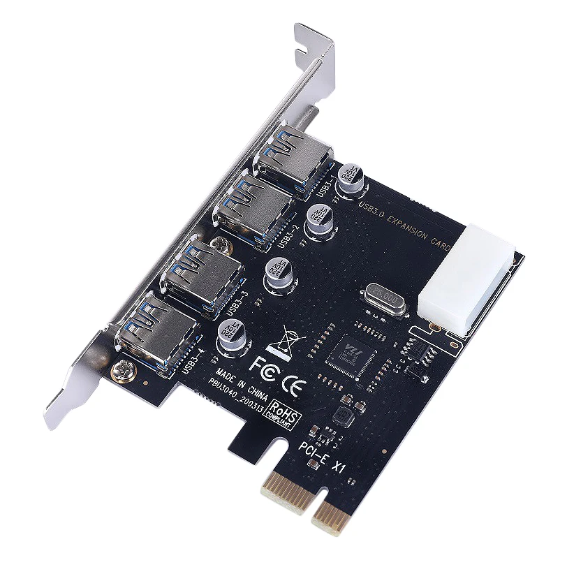 

PCI-E to USB3.0 Adapter Card 4 USB 3.0 Ports 5Gbps PCI Express Built-in Desktop Hub Expansion Card