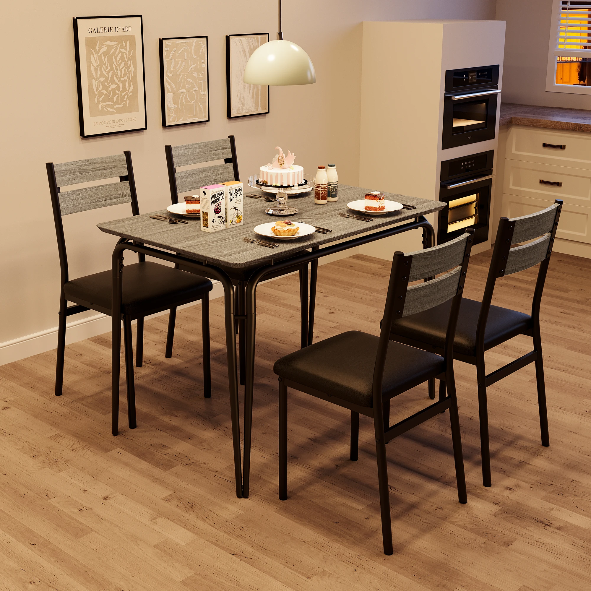 5-Piece Modern Dining Table Set for 4, Rectangular Kitchen Table with 4 Chairs 3