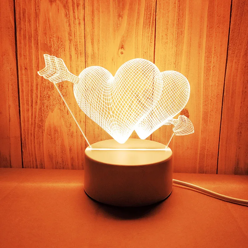 Romantic Love 3D Acrylic Led Lamp for Home Children's Night Light Table Lamp Birthday Party Decor Valentine's Day Bedside Lamp