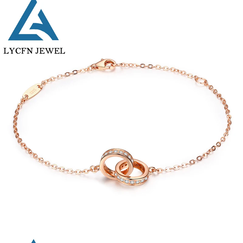 

Lycfn S925 посеребренное ожерелье с двойным кольцом Domiand из 18-каратного золота с цирконием ожерелье для женщин модные классические ювелирные изделия