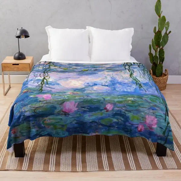 

Oil Painting Flannel Throw Blanket Sunflower Lotus Abstract Artwork King Queen Size for Sofa Couch Living Room Travel Warm Soft