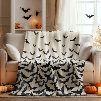Couverture polaire d'Halloween imprimée chauve-souris effrayante : parfaite pour les nuits qui refroidissent! Couverture en flanelle, douce et confortable, cadeau 1