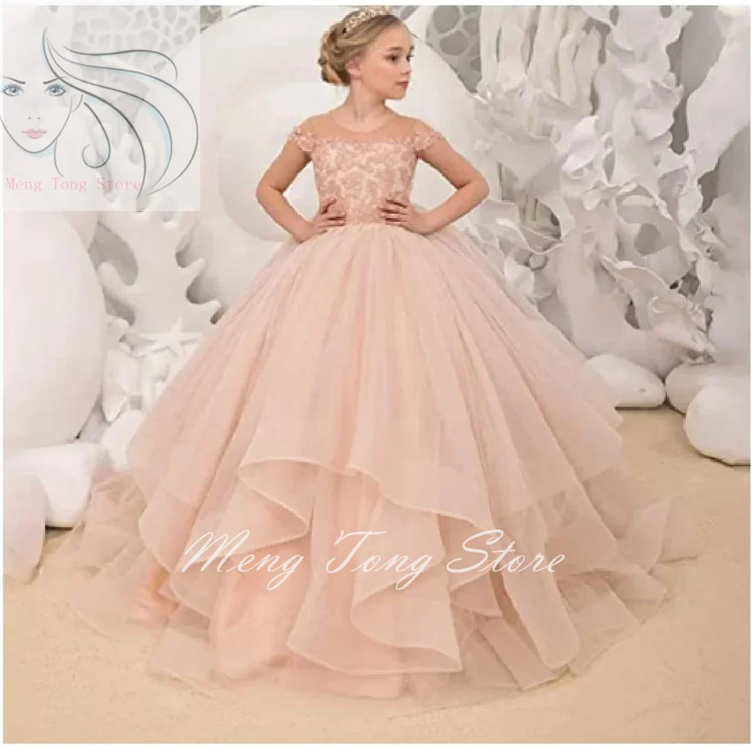 

Платье для девочек с цветочным рисунком, кружевное длинное платье с аппликацией и рукавами-крылышками для маленьких принцесс, платье для свадьбы, дня рождения, первого причастия