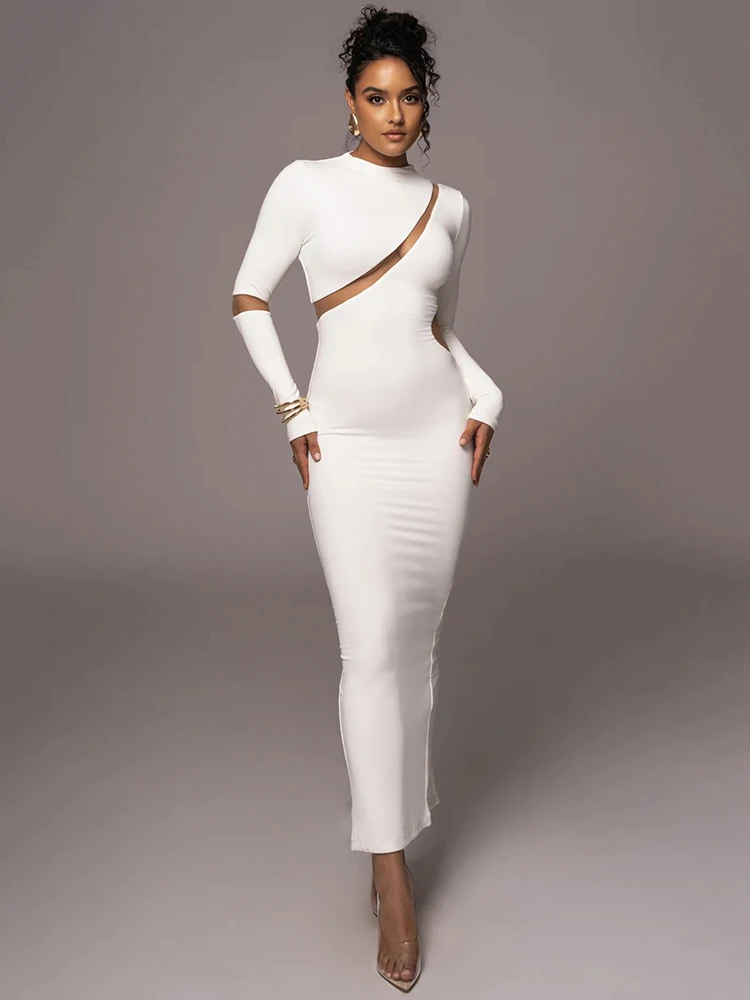-Women's Split Long Sleeve Midi Dress, Sexy Hollow Out, Split, Irregular, Irregular, Party, Club, Evening