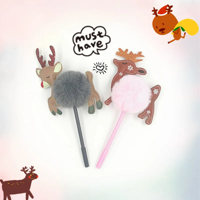 1 pcs Super Cute Girl Heart Creative Cartoon Animal Shape Hair Ball Pen Christmas Rollerball Pen Ball Pen Decompression Pen