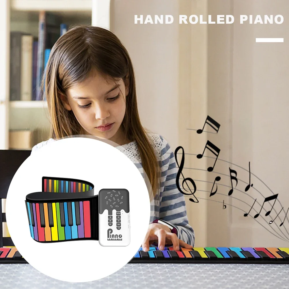 49 Keys Flexible Roll Up Piano Inner Drum Model Function Music Keyboard Piano USB Input Soft Silicone for Music Lovers Beginners