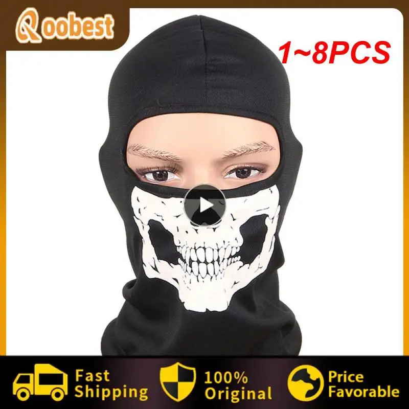 

1~8PCS Motorcycle Balaclava Skull Print Moto Full Face Mask Windproof Skiing Head Neck Warmer Cycling Biker Hood Men Helmet