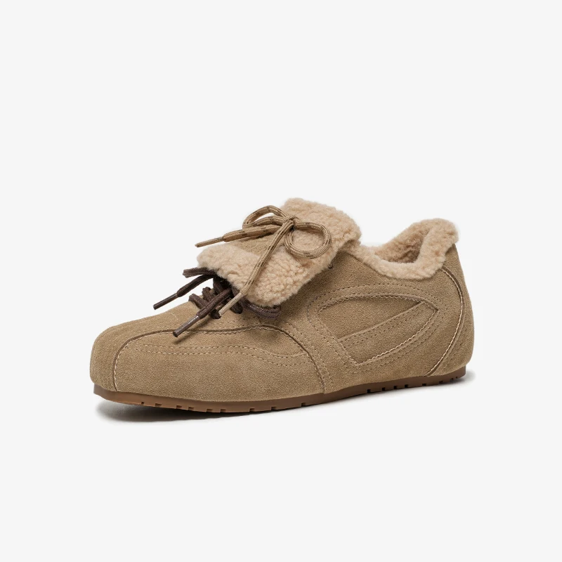 Пухнасті кросівки BEAUTODAY Жіночі замшеві кросівки з круглим носком, суцільні кольори, кросівки з перевернутими краями, жіноче взуття на шнурівці, ручна робота 29975