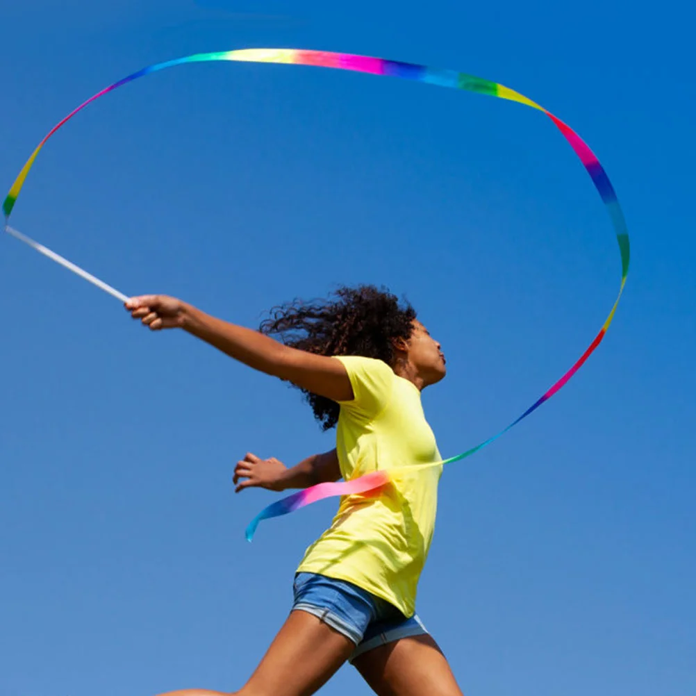 4 Pcs Gymnastics Ribbon Dancing Streamer Portable Wand Children Gymnastics Ribbons Dance Colored Streamer Rhythmic