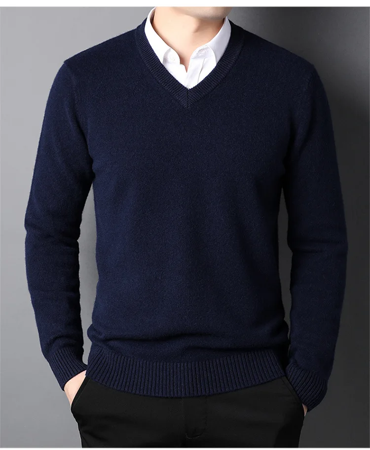 

2023 Cotton Blend Classic V-Neck Sweater Men Pullover Autumn Winter Work Casual All-match Knitted Jumper Jersey Hombre