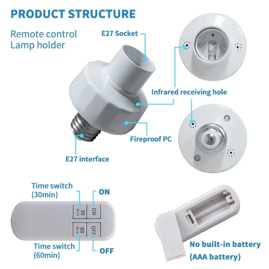 LED Bulb Holder Wireless E27 E26 AC 85-265V Socket Lamp Base Adapter Converter Remote Control ON/OFF Timmer