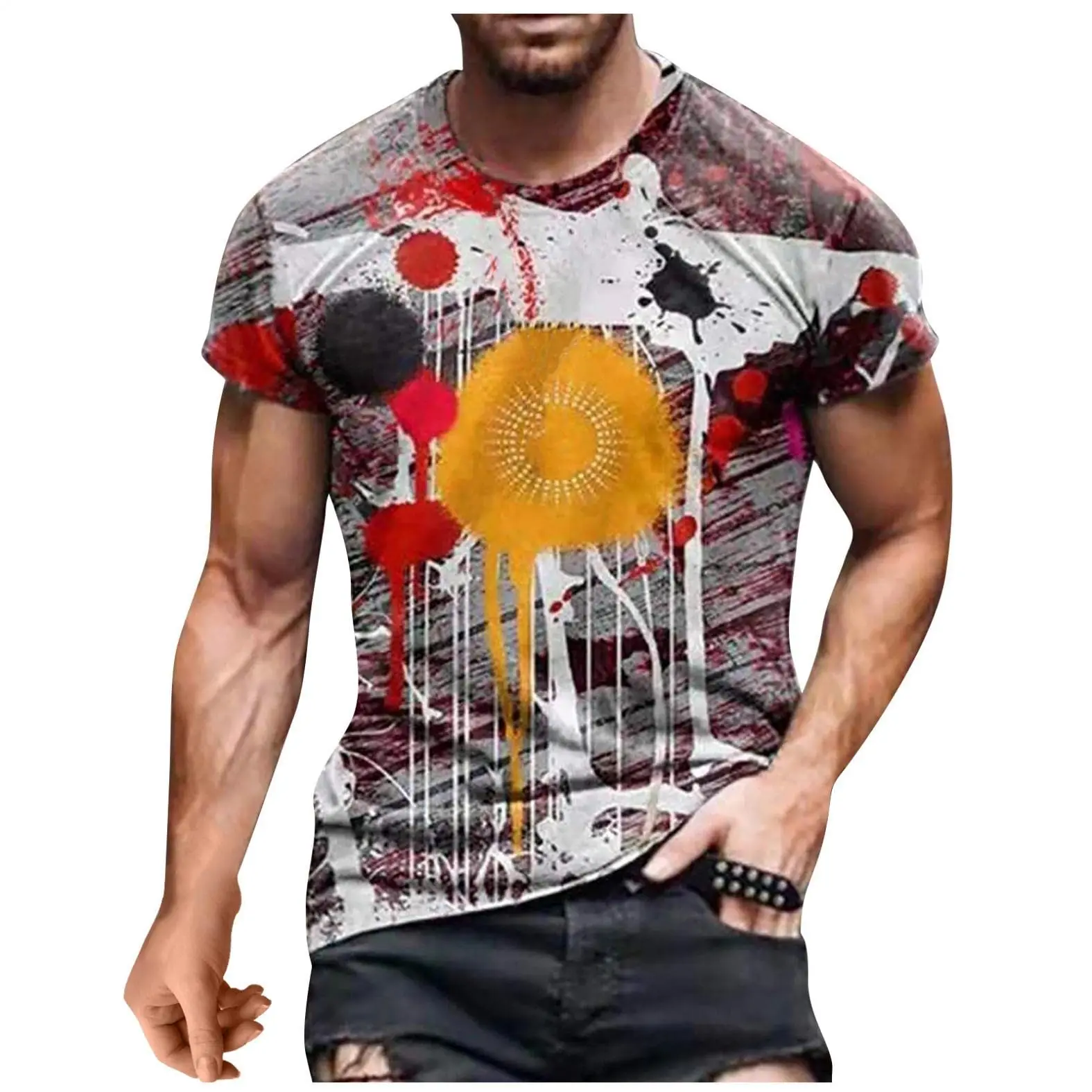 

Mens Summer Casual Muscle Tops Short Sleeves Crewneck Fashion Graphic 3D Print Retro Street T Shirts Plus Size Tees