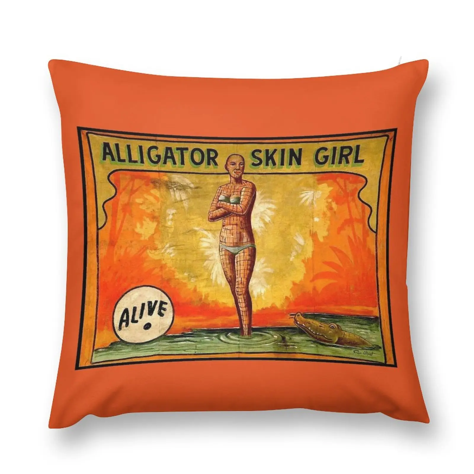 

ALLIGATOR SKIN GIRL ; Vintage Circus Sideshow Advertising Print Throw Pillow Anime Luxury Pillow Case Pillow Cover