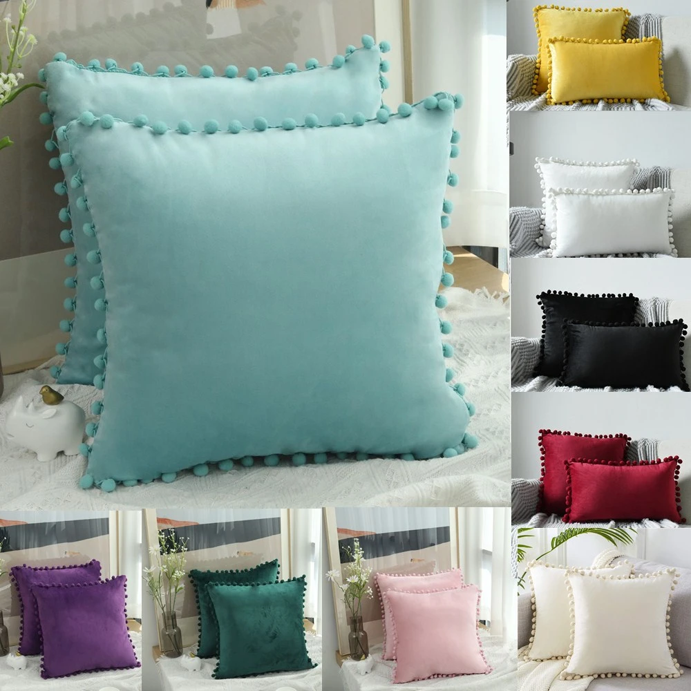 Soft Velvet Cushion Cover Decor Throw Pillow Case Solid Color Luxury Home Decor Living Room Sofa Seat Ball Tassel shaggy pillow