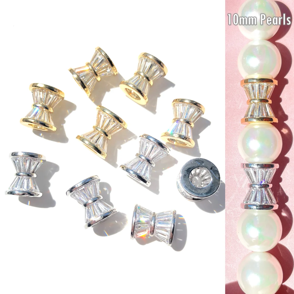 10 stücke vergoldete klare Zirkonia Pflaster Sanduhr Spacer Perlen für Frauen Armbänder Ohrringe Halskette hand gefertigten Schmuck Zubehör