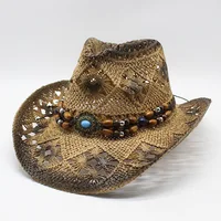 Vintage Straw Cowboy Hat Women Men Handmade Weave Cowboy Hats Woman Summer Sun Hat Sombrero Beach Holiday Sombreros De Mujer 6