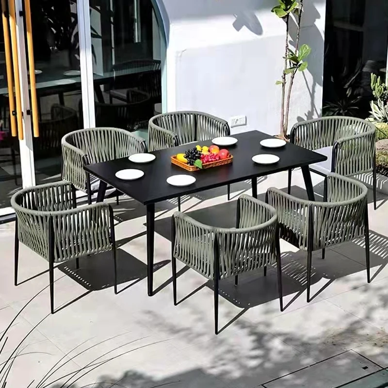 Nordic outdoor simple leisure dining table and chair set garden rattan waterproof sunscreen Furniture