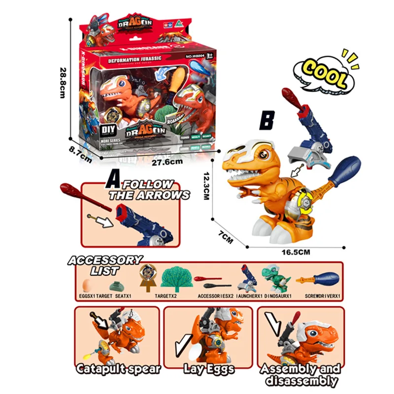 EBOYU-W8011 DIY 빌딩 디노 어셈블리 공룡 장난감 w/슈팅 발사기 3D 퍼즐, 운동 실습 능력 어린이 키즈