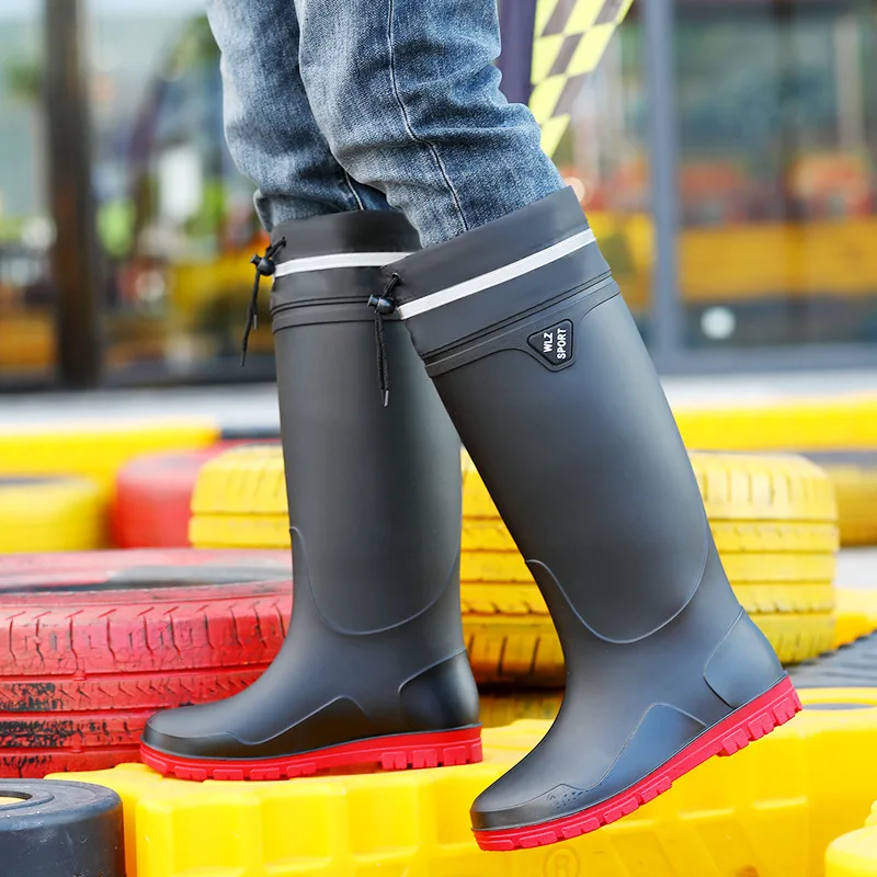 Bottes de pêche mi-mollet épaisses imperméables - Chaussures extérieur antidérapantes PVC bout rond