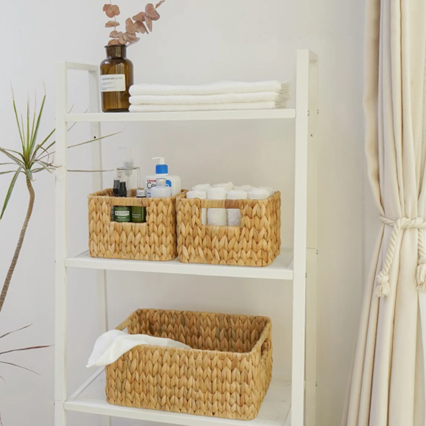 Organizer For Cosmetics 3 Sections Wicker Baskets for Shelves Hand