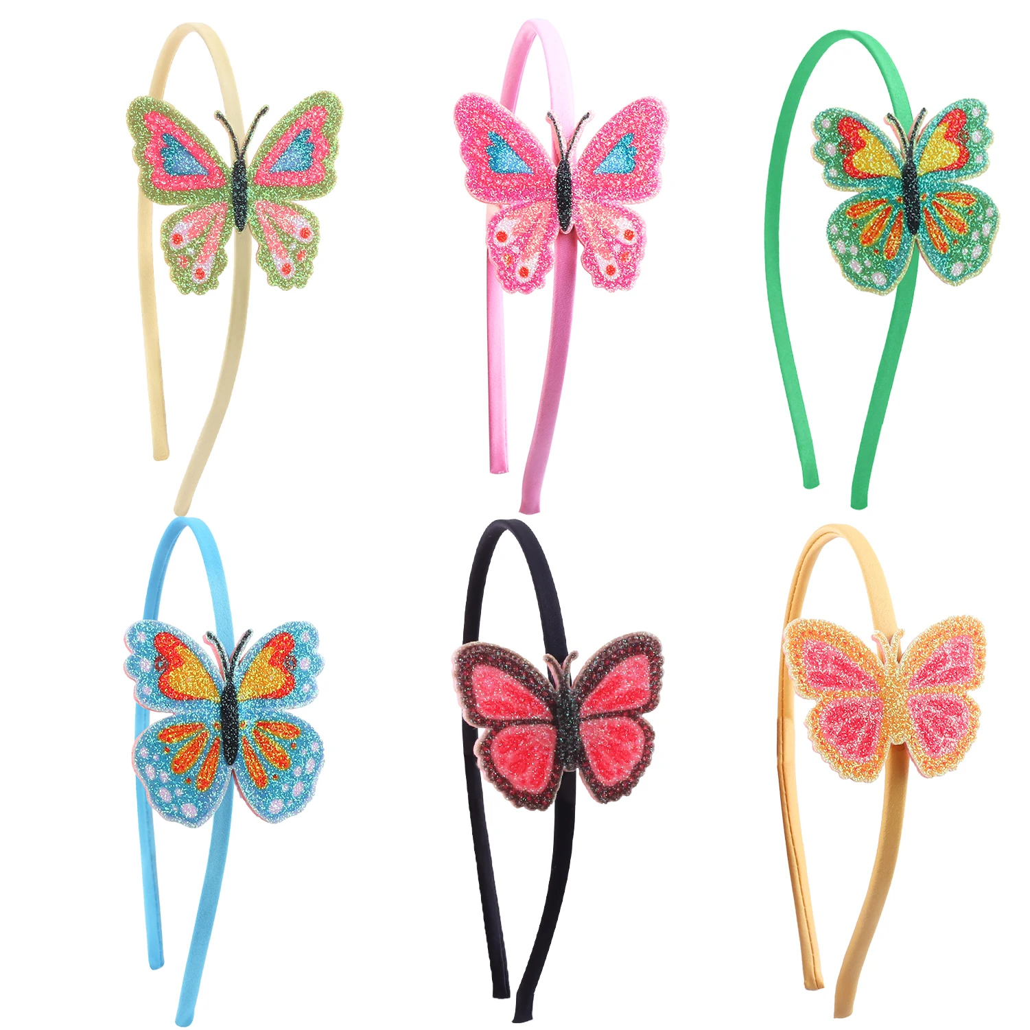 6pcs Wholesale Glitter Butterfly Headbands for Girls Teens Toddlers Kids Child Hairbands Party Hair Accessories