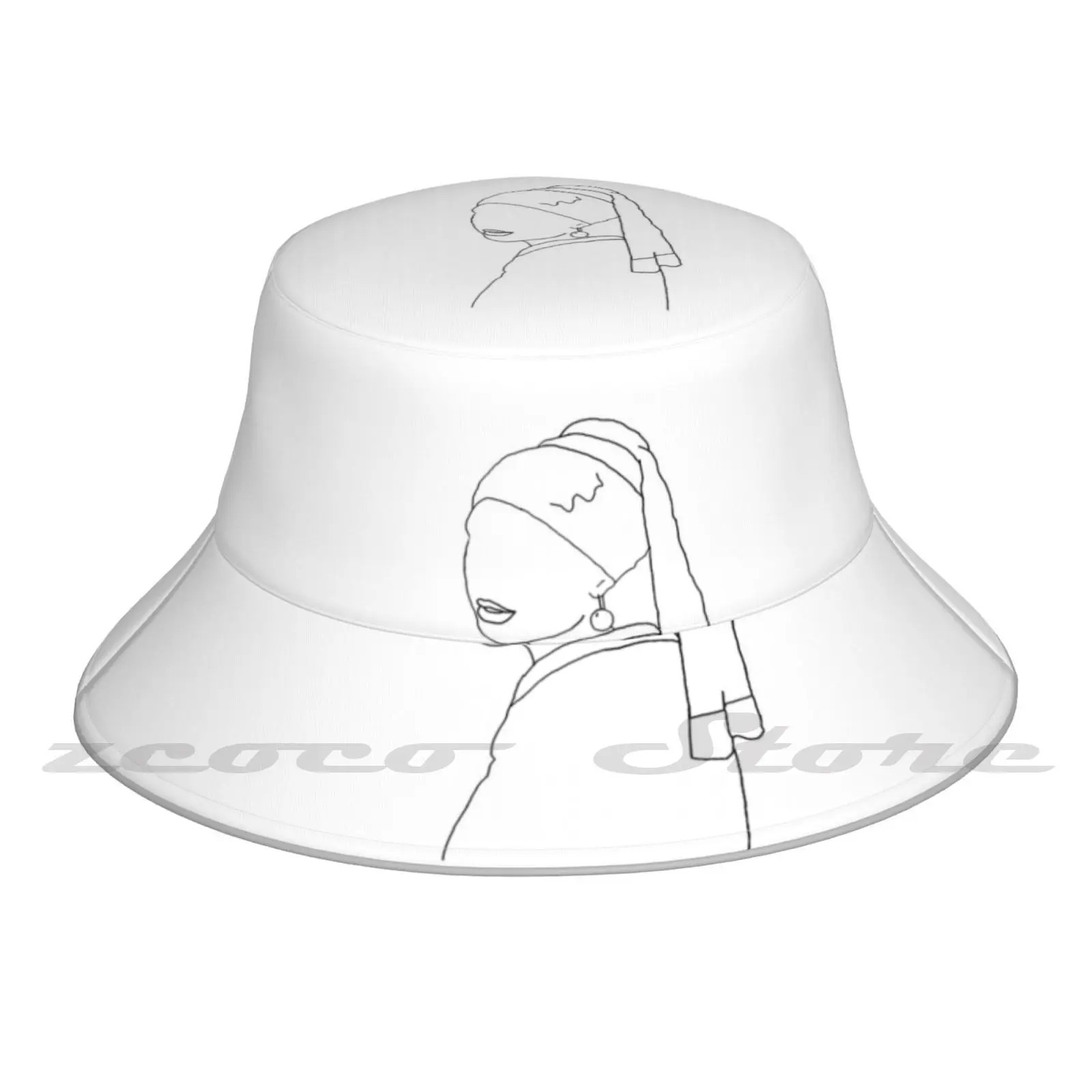 

Girl With A Pearl Earring-Cap Diy Foldable Sunshade Fashion Leisure Bucket Hat Meisjemetdeparel Linework Girl With A Pearl