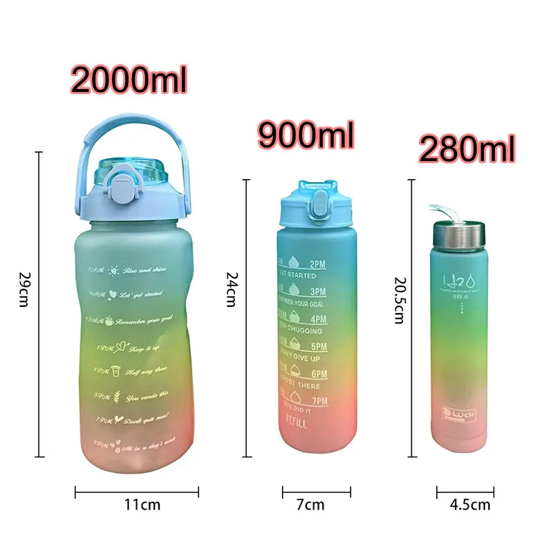 1SET/3PCS Sports Water Bottle With Straw Men Women Fitness Water Bottles  Outdoor Cold Water Bottlesc With Time Marker Drinkware - AliExpress